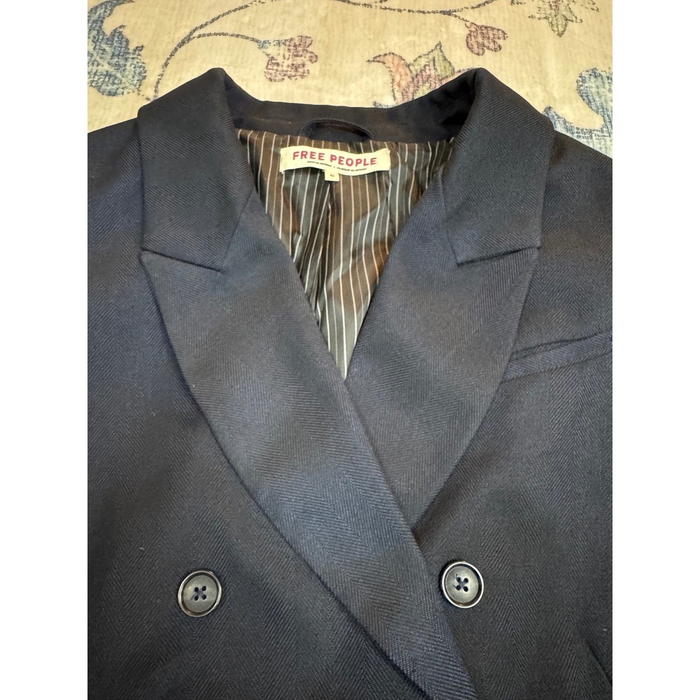 Free People Double Breasted Blazer Jacket Navy Cropped Boxy XL Minimalist - Picture 5 of 9